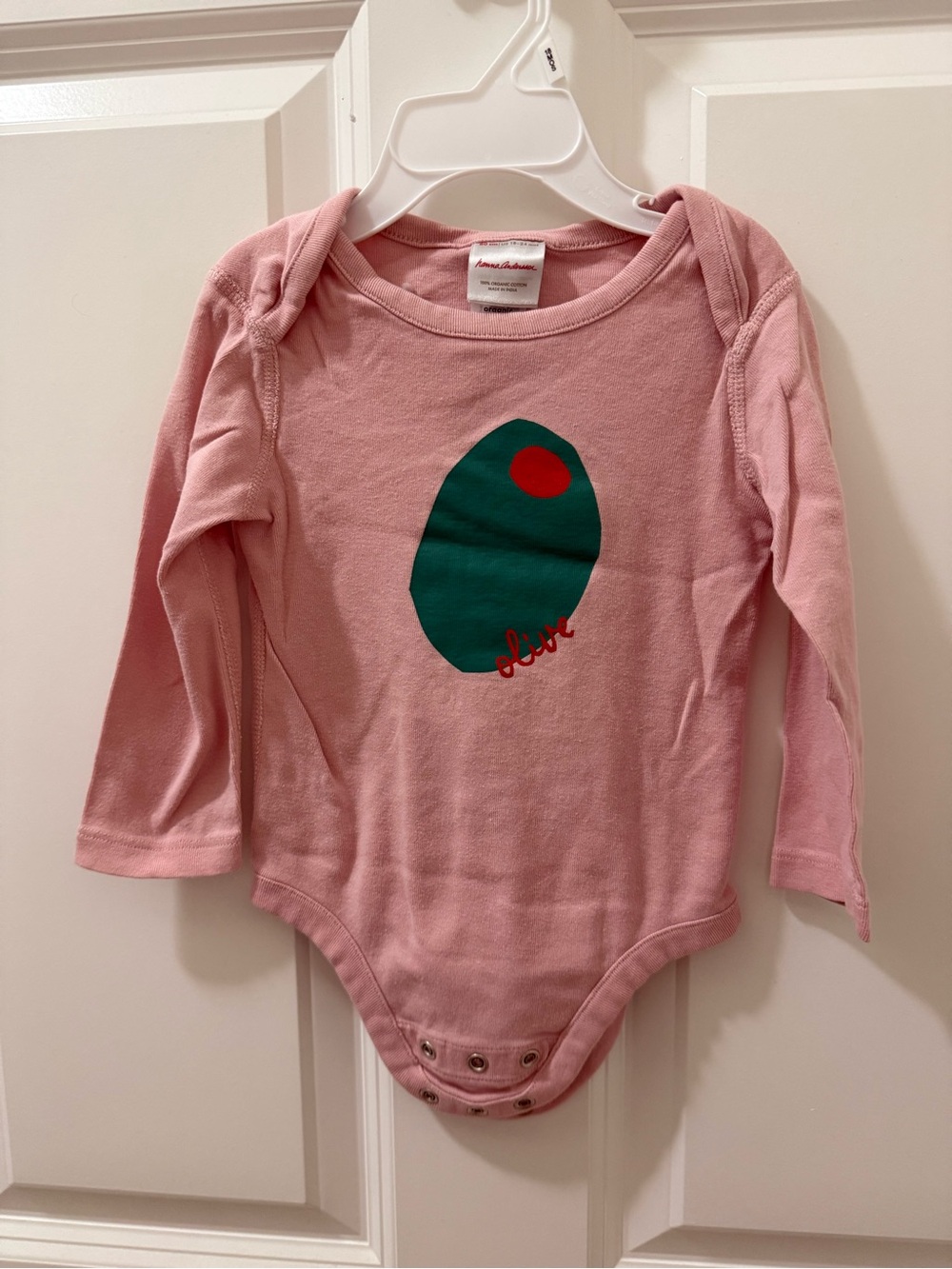 Hanna Anderson Pink Olive Graphic Long-Sleeve Baby bodysuit - 18-24m